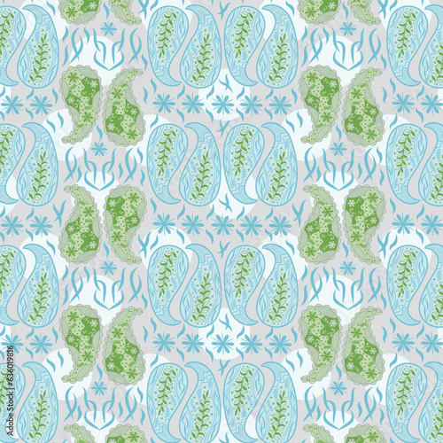 Paisley design with checkers vector repeat pattern