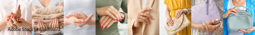 Collection of young women with stylish manicures  closeup