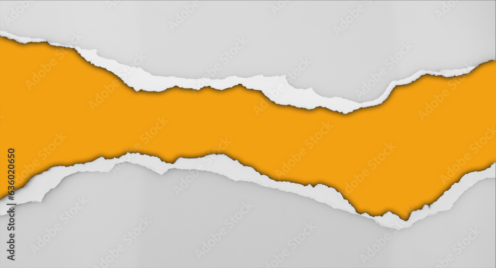 Hole ripped in grey paper on orange background Hole ripped in grey paper on orange background