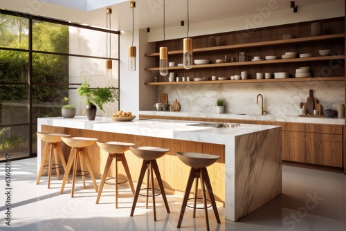 interior of a modern kitchen with wooden furniture. modern kitchen. © John Martin