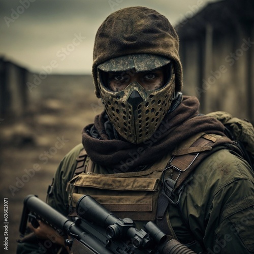 Soldier mask, with gun photo