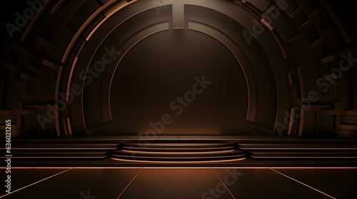 Futuristic Studio Background in dark brown Colors. Elegant Room for Product Presentation 