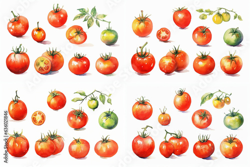 Watercolour Hand Painted Tomato Cherry Bunch Vegetable Clipart