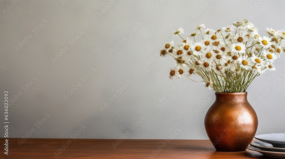 a vase with daisies in it sitting on a table. generative ai a vase with daisies in it sitting on a table. generative ai