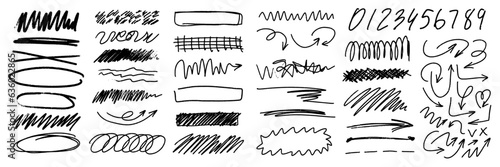 Charcoal scribble stripes, emphasis arrows, handdrawn numbers Fototapeta