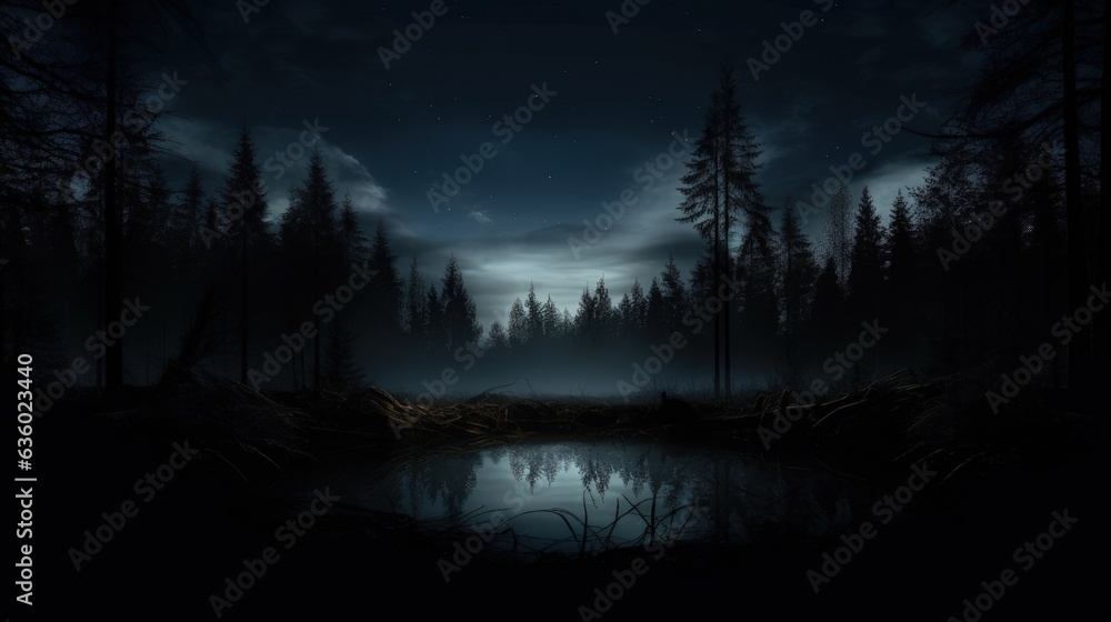 Forest trees seen as dark silhouettes Forest trees seen as dark silhouettes