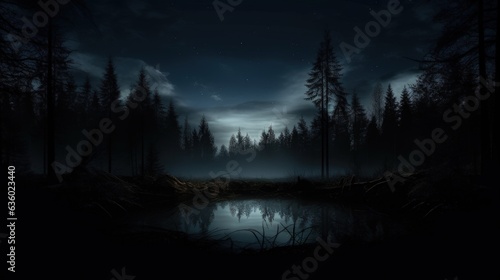 Forest trees seen as dark silhouettes