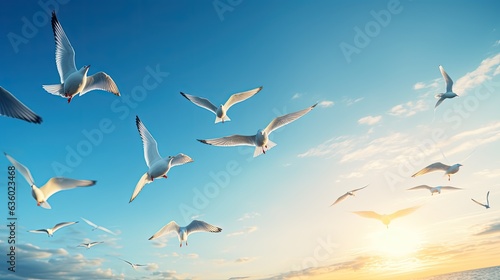 Seagull birds blue sky. silhouette concept
