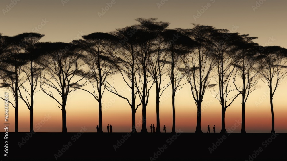 Silhouettes of tall trees