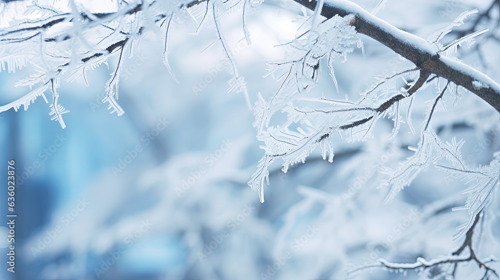 Snow covered tree branch. silhouette concept