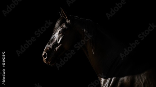 Budenny horse s shadow on black background. silhouette concept