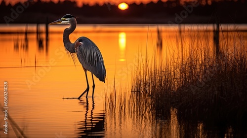 Blue heron silhouette photographed at the Maryland Blackwater Wildlife Refuge at sunset