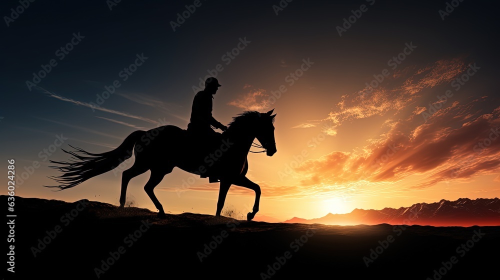 Silhouette of a person riding a horse