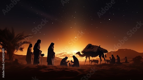 Fotografia Evening desert nativity scene during Christmas