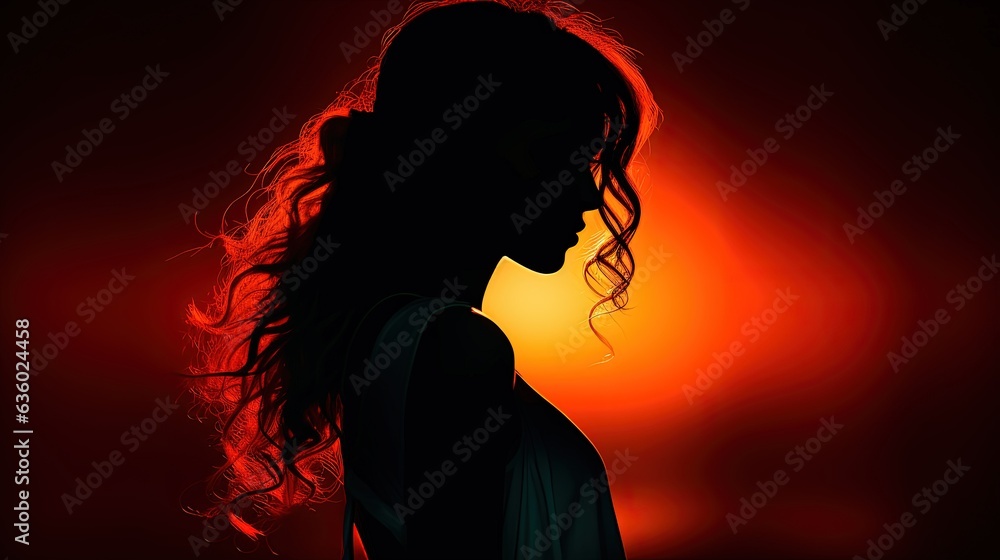 Illustration of a lit woman s silhouette depicted in a photo style