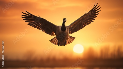 Warm background Canadian Goose flying silhouette