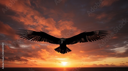 Galapagos sky holds a Frigate bird in flight. silhouette concept