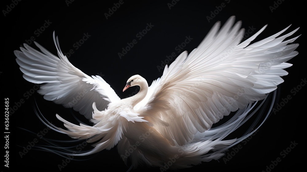 Floating swan down symbolizes purity gentleness and celestial visits. silhouette concept