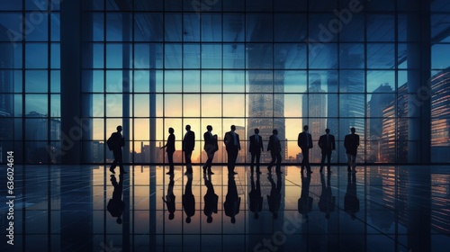 Silhouettes of individuals in a corporate setting