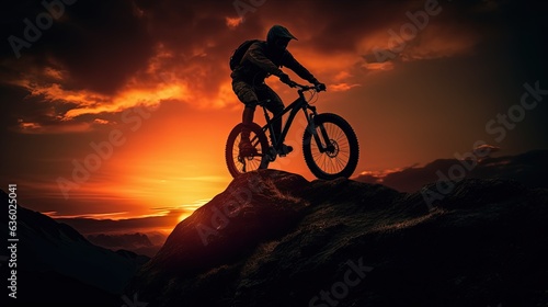 Man on mountain bike sunset silhouette © HN Works