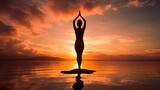 Morning silhouette of a stunning yoga lady