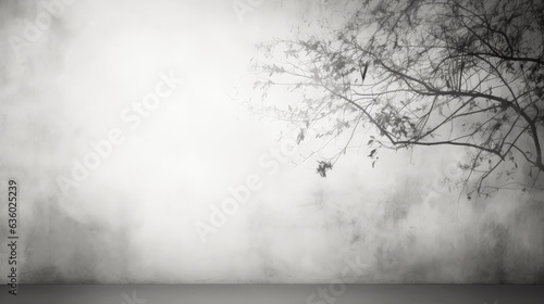 Gray leaves and trees reflecting concrete walls fallen branches on white surfaces. silhouette concept