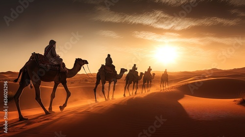 Fotografija camel tours in Sahara desert guided by a berber with camel shadows