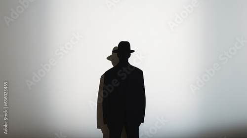 Photograph of man s shadow cast by bright room sunlight on a white wall. silhouette concept