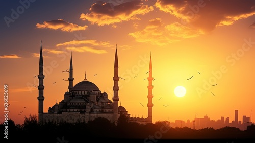 Sunset in Istanbul Turkey showcases the stunning silhouette of the Blue Mosque