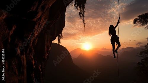 Climbing woman s silhouette in Railey Thailand