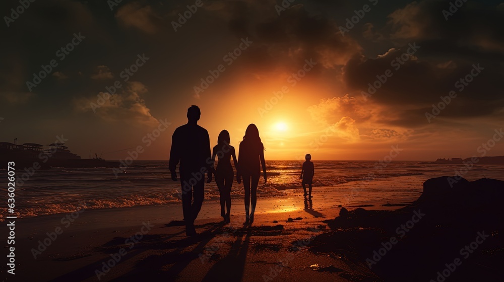 Sunset on the beach with shadows. silhouette concept Sunset on the beach with shadows. silhouette concept