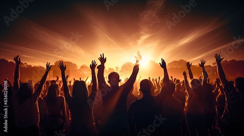 Audience members raising hands at a concert. silhouette concept