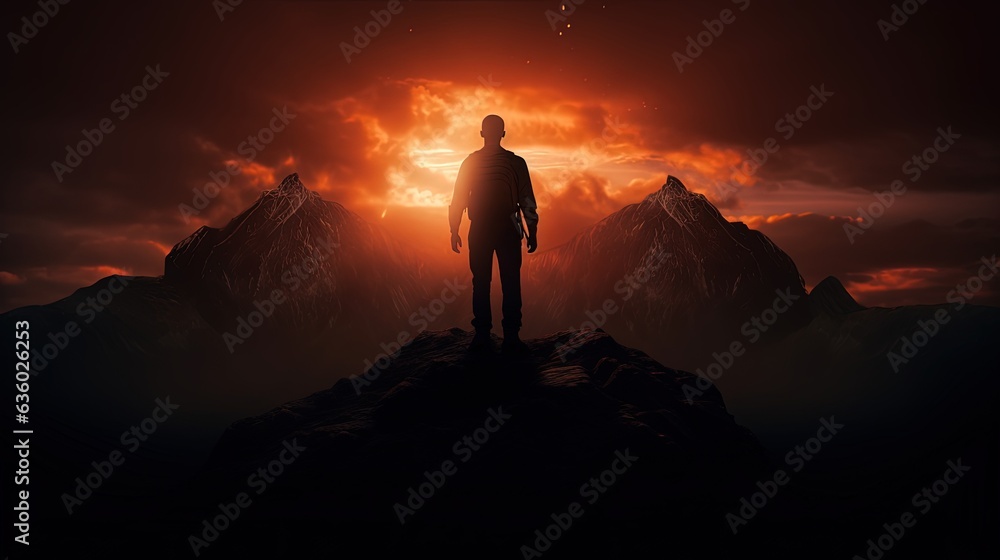 Sunny outline of a mountain man. silhouette concept