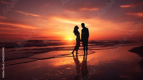 Beach sunset silhouette of a couple