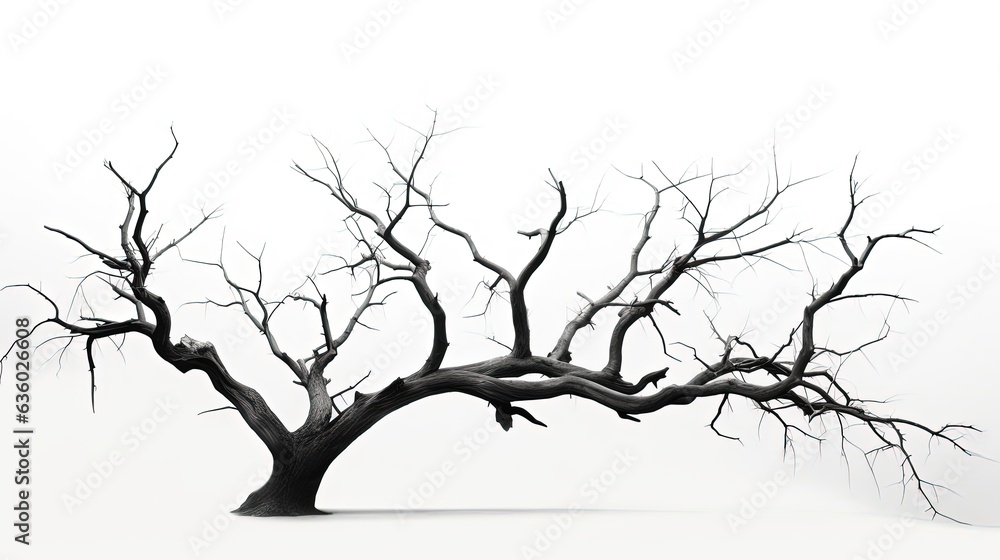 White background in Thailand with a dead tree. silhouette concept