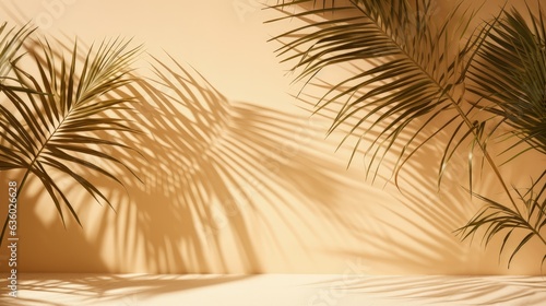 Palm tree leaves casting shadows on eco friendly cardboard. silhouette concept