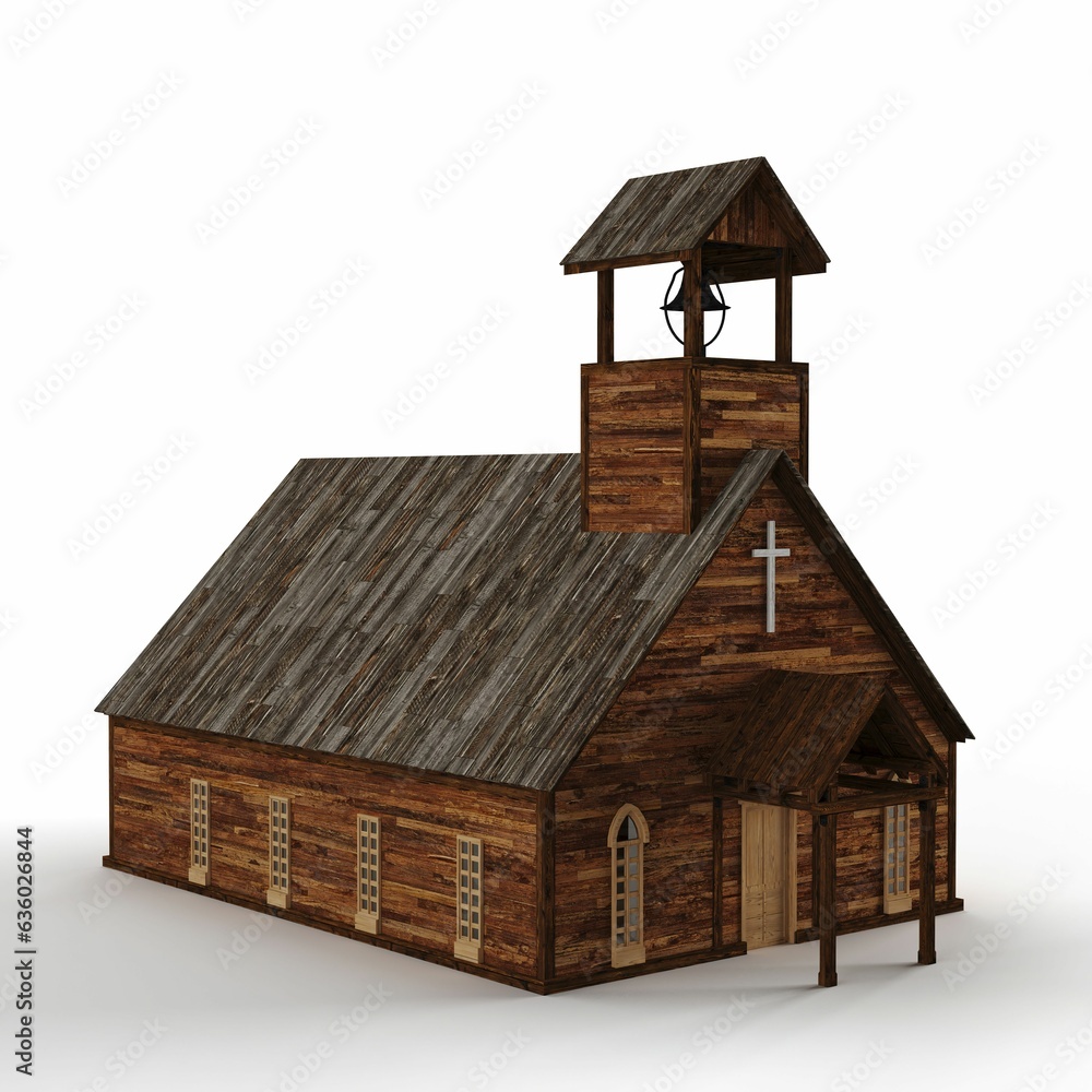 3D rendering of a small chapel model isolated on a white background 3D rendering of a small chapel model isolated on a white background
