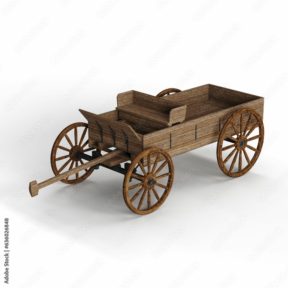 3D rendering of a small cart model isolated on a white background
