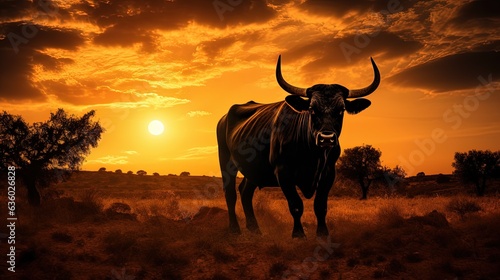 Bull s outline in Spanish field. silhouette concept