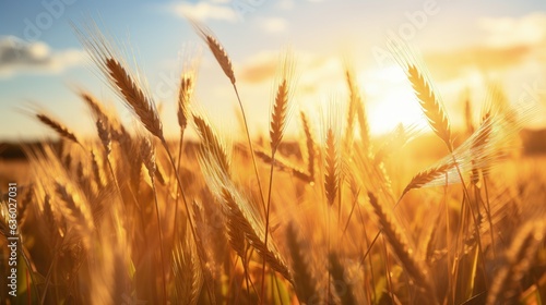 Bright sunlight illuminating barley stalks in a field. silhouette concept