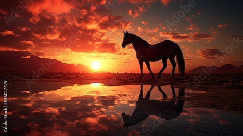 Sunset horse silhouette © HN Works