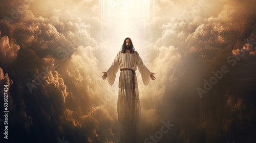 Foto Ascension of Jesus in clouds Second coming Christian Easter Faith Christianity