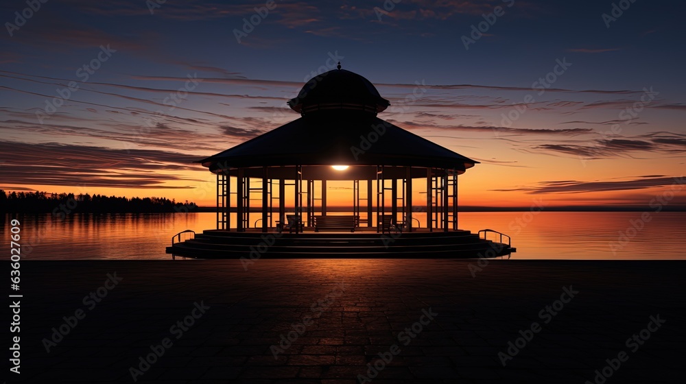 Petrozavodsk Karelia Russia s rotunda pavilion near Onega lake. silhouette concept