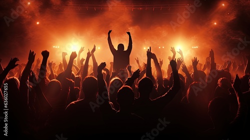 crowd cheering in front of stage lights. silhouette concept