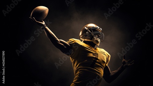 American Football player throws pass Golden silhouette emerges