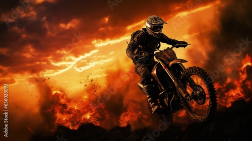Burning sky frames silhouette of MX Rider