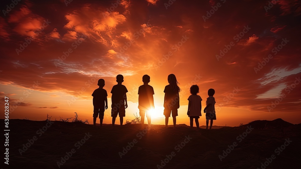 Children s outlines at dusk. silhouette concept Children s outlines at dusk. silhouette concept