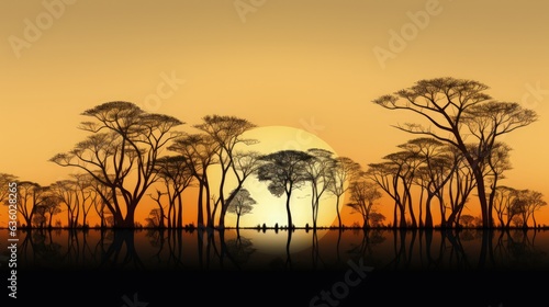 Shapes of trees and plants contrasting with the sun s descent. silhouette concept © HN Works