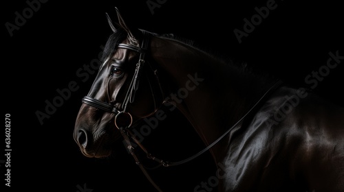 Black horse portrait in low key studio leftward view motif shifted. silhouette concept