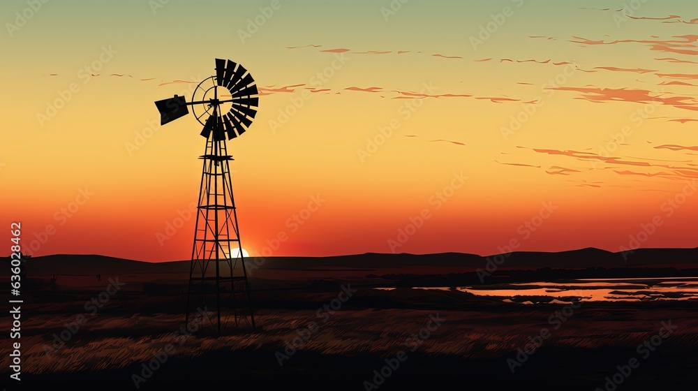Windmill silhouette at sunset old fashioned style Windmill silhouette at sunset old fashioned style